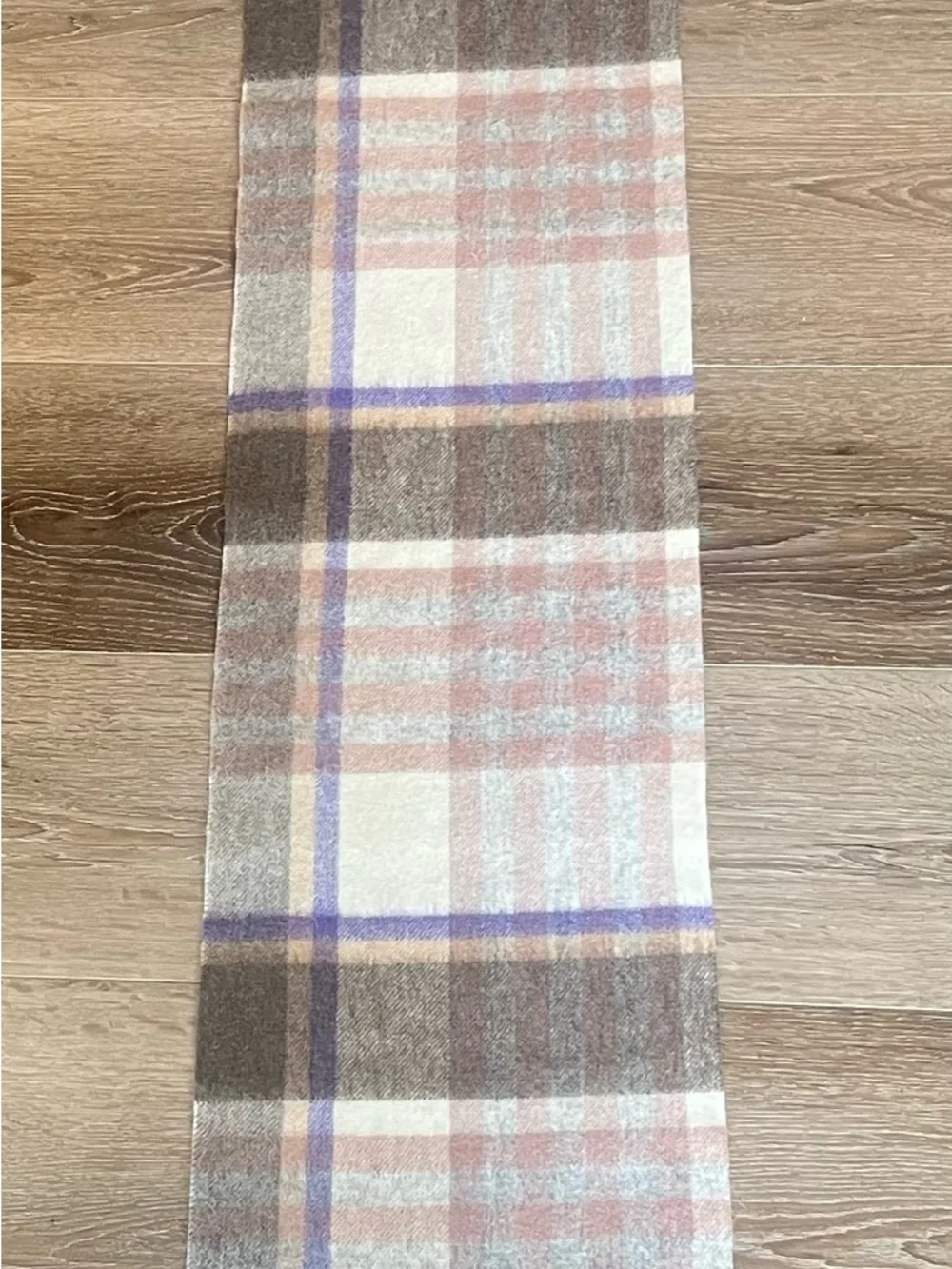 NEW Edinburgh 100% Lambswool Chequer Tartan Scarf Beige Rose Lavender Fringe